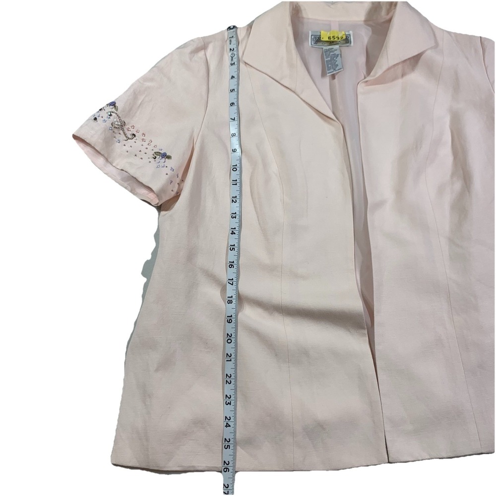 Jessica Howard 2-Piece Linen Blend Dress/Jacket Pale Pink Sz. 14 Vtg Embellished - Picture 5 of 8